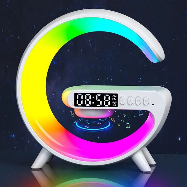 "G63 4-in-1 RGB Bluetooth Speaker with Wireless Charging, Night Light, and Alarm Clock"