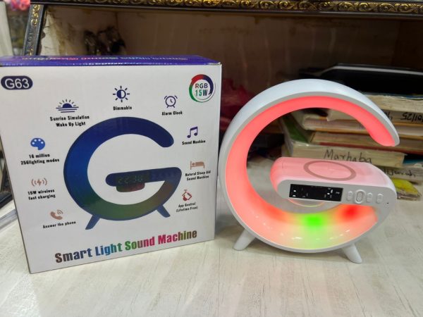 "G63 4-in-1 RGB Bluetooth Speaker with Wireless Charging, Night Light, and Alarm Clock"