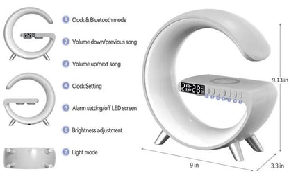 "G63 4-in-1 RGB Bluetooth Speaker with Wireless Charging, Night Light, and Alarm Clock"