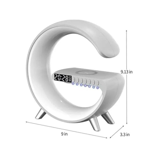 "G63 4-in-1 RGB Bluetooth Speaker with Wireless Charging, Night Light, and Alarm Clock"