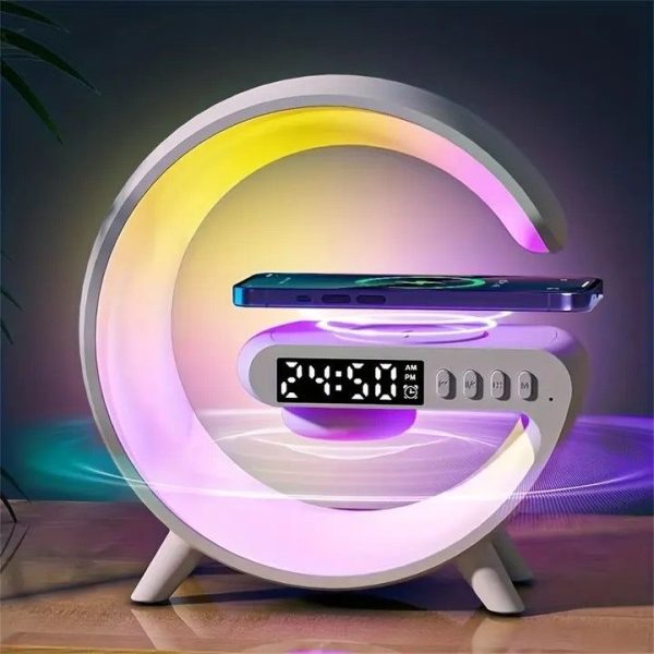 "G63 4-in-1 RGB Bluetooth Speaker with Wireless Charging, Night Light, and Alarm Clock"