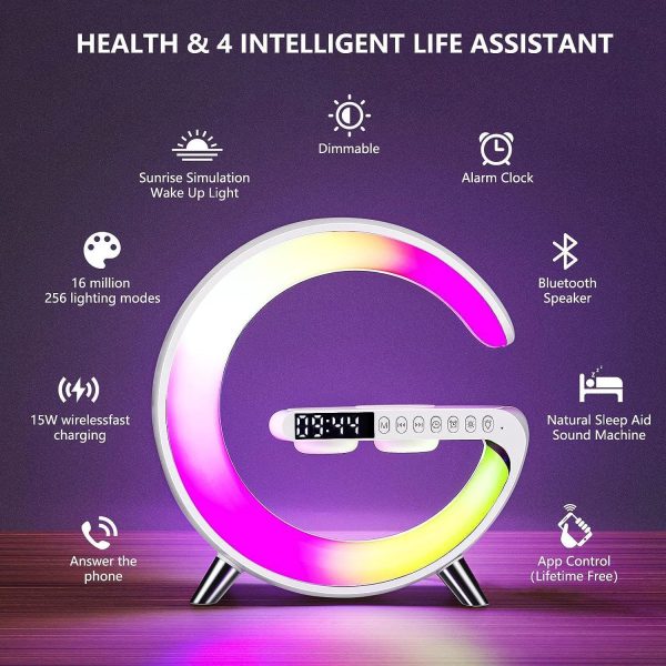 "G63 4-in-1 RGB Bluetooth Speaker with Wireless Charging, Night Light, and Alarm Clock"